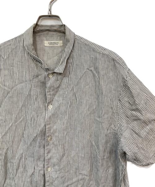confect（コンフェクト）CONFECT (コンフェクト) リネンストライプ 半袖カバーシャツ グレー サイズ:4の古着・服飾アイテム