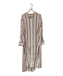 outersunset（アウターサンセット）の古着「スムースリネンストライプワンピース」｜ホワイト
