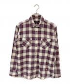 BURBERRY BLACK LABELバーバリーブラックレーベル）の古着「ダメージ加工チェックシャツ」｜ラベンダー