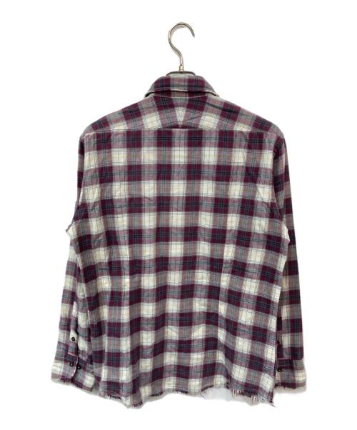 BURBERRY BLACK LABEL（バーバリーブラックレーベル）BURBERRY BLACK LABEL (バーバリーブラックレーベル) ダメージ加工チェックシャツ ラベンダー サイズ:SIZE 3の古着・服飾アイテム