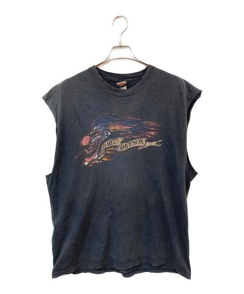 HARLEY-DAVIDSON（ハーレーダビッドソン）HARLEY-DAVIDSON (ハーレーダビッドソン) Hanes (ヘインズ) 両面プリントノースリーブTシャツ ブラック サイズ:-の古着・服飾アイテム