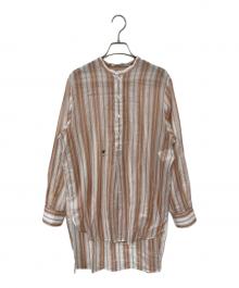 Christian Dior（クリスチャン ディオール）の古着「bee刺繍バンドカラーストライプシャツ」｜オレンジ