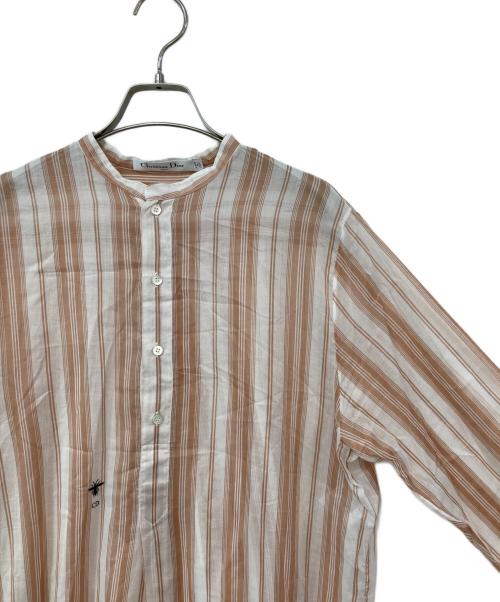 Christian Dior（クリスチャン ディオール）Christian Dior (クリスチャン ディオール) bee刺繍バンドカラーストライプシャツ オレンジ サイズ:44の古着・服飾アイテム