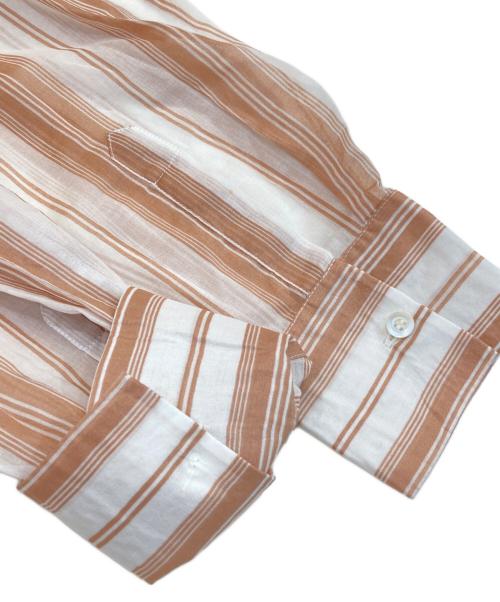 Christian Dior（クリスチャン ディオール）Christian Dior (クリスチャン ディオール) bee刺繍バンドカラーストライプシャツ オレンジ サイズ:44の古着・服飾アイテム