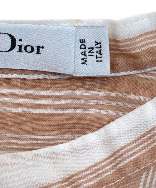 Christian Dior（クリスチャン ディオール）Christian Dior (クリスチャン ディオール) bee刺繍バンドカラーストライプシャツ オレンジ サイズ:44の古着・服飾アイテム