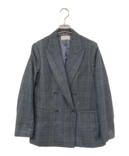 JOURNAL STANDARD relume（ジャーナルスタンダード レリューム）JOURNAL STANDARD relume (ジャーナルスタンダード レリューム) チェックダブルジャケット ネイビー×グリーン サイズ:36の古着・服飾アイテム