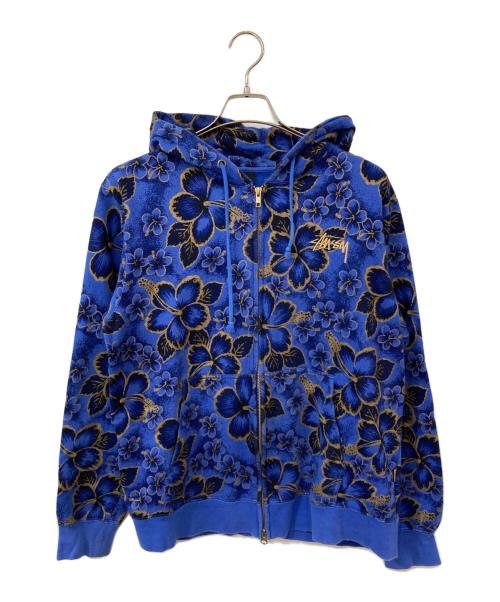 stussy（ステューシー）stussy (ステューシー) ハイビスカス柄ジップパーカー ブルー サイズ:SIZE Lの古着・服飾アイテム