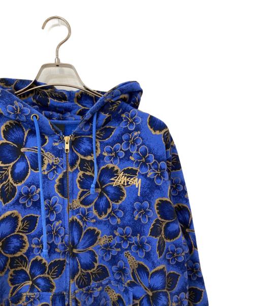 stussy（ステューシー）stussy (ステューシー) ハイビスカス柄ジップパーカー ブルー サイズ:SIZE Lの古着・服飾アイテム