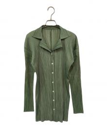 PLEATS PLEASE（プリーツプリーズ）の古着「プリーツカーディガン」｜グリーン