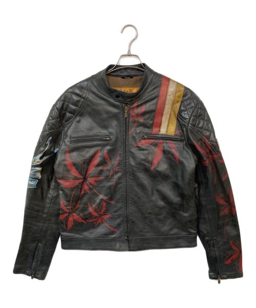 BELSTAFF（ベルスタッフ）Belstaff (ベルスタッフ) プリントシングルライダース ブラック サイズ:Lの古着・服飾アイテム