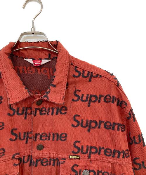 SUPREME（シュプリーム）SUPREME (シュプリーム) Frayed Logos Denim Trucker Jacket/フレイドロゴズデニムトラッカージャケット レッド サイズ:SIZE Lの古着・服飾アイテム