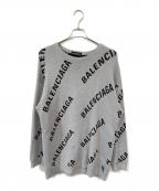 BALENCIAGAバレンシアガ）の古着「ALLOVER LOGO CREWNECK KNIT/オールオーバーロゴクルーネックニット」｜グレー