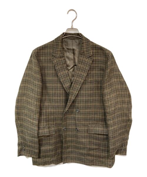 BEAMS PLUS（ビームスプラス）BEAMS PLUS (ビームスプラス) 4つボタン メッシュチェック ダブルブレステッドジャケット グリーン×ベージュ サイズ:Lの古着・服飾アイテム