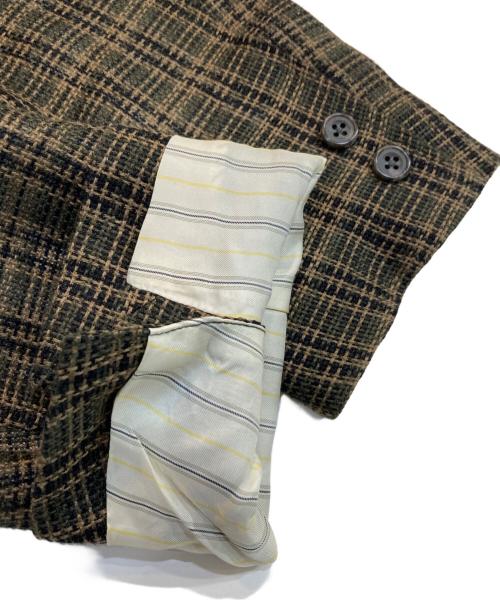 BEAMS PLUS（ビームスプラス）BEAMS PLUS (ビームスプラス) 4つボタン メッシュチェック ダブルブレステッドジャケット グリーン×ベージュ サイズ:Lの古着・服飾アイテム