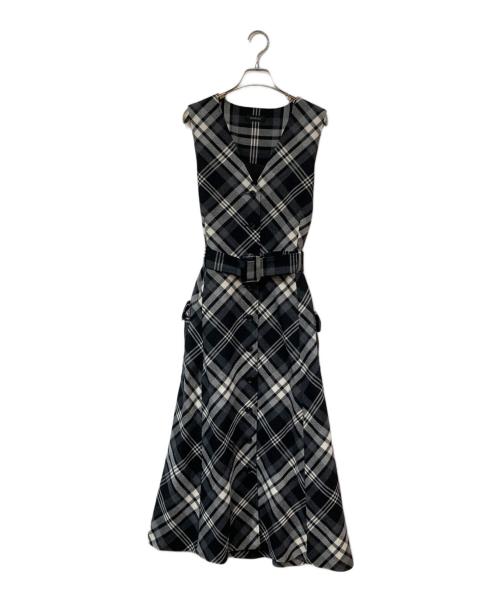 INGEBORG（インゲボルグ）INGEBORG (インゲボルグ) ウールモノトーンチェックロングワンピース グレー サイズ:SIZE 3の古着・服飾アイテム