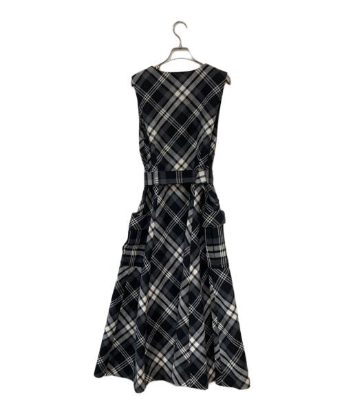 INGEBORG（インゲボルグ）INGEBORG (インゲボルグ) ウールモノトーンチェックロングワンピース グレー サイズ:SIZE 3の古着・服飾アイテム