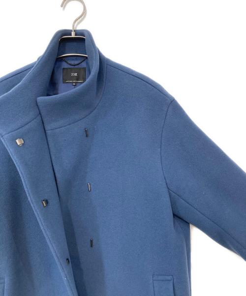 23区（ニジュウサンク）23区 (ニジュウサンク) ダブルクロスベロアスタンドカラー ブルー サイズ:38の古着・服飾アイテム
