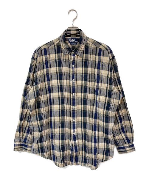 POLO RALPH LAUREN（ポロ・ラルフローレン）POLO RALPH LAUREN (ポロ・ラルフローレン) 90S  LOWELL SPORTS LINEN・RAMIE BLEND SHIRTS ネイビー サイズ:Lの古着・服飾アイテム