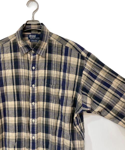 POLO RALPH LAUREN（ポロ・ラルフローレン）POLO RALPH LAUREN (ポロ・ラルフローレン) 90S  LOWELL SPORTS LINEN・RAMIE BLEND SHIRTS ネイビー サイズ:Lの古着・服飾アイテム