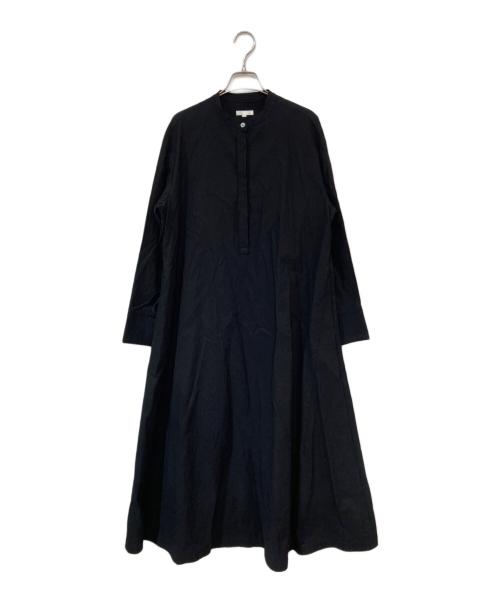 R（アール）R (アール) クリスピーリネンストレッチ 半袖ワンピース ブラック サイズ:40の古着・服飾アイテム