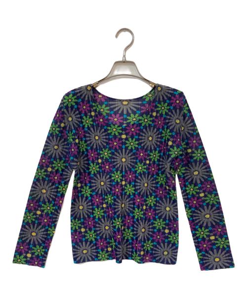 PLEATS PLEASE（プリーツプリーズ）PLEATS PLEASE (プリーツプリーズ) 花柄プリーツカットソー パープル サイズ:3の古着・服飾アイテム