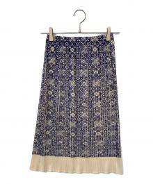 PLEATS PLEASE（プリーツプリーズ）の古着「総柄プリーツスカート」｜ブルー×ベージュ
