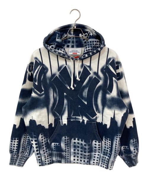 SUPREME（シュプリーム）Supreme (シュプリーム) MLB (エムエルビー) New York Yankees Airbrush Hooded Sweatshirt ブラック×ホワイト サイズ:Mの古着・服飾アイテム