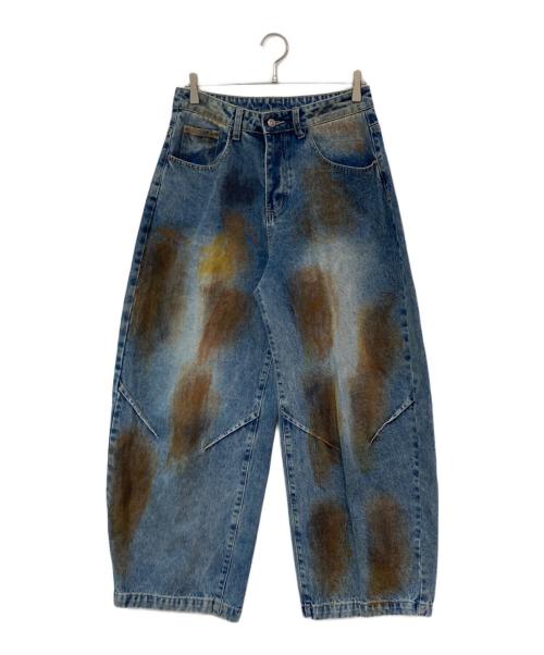 WOODEN DOLL（ウッデンドール）WOODEN DOLL (ウッデンドール) プリント デニム カーブパンツ インディゴ サイズ:SIZE Lの古着・服飾アイテム