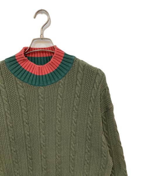 Eddie Bauer（エディーバウアー）Eddie Bauer (エディーバウアー) モックネックケーブルニット カーキ サイズ:Lの古着・服飾アイテム