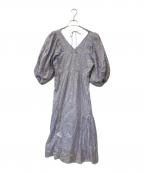 ne quittez pasヌキテパ）の古着「Cotton Voile Foil Flower Print Volume Sleeve Dress/コットンボイルフォイルフラワープリントボリュームスリーブドレス」｜ラベンダー