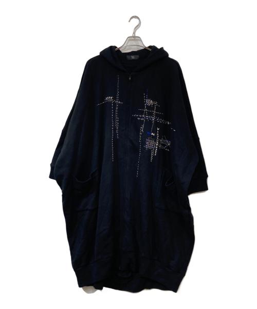 Y's（ワイズ）Y's (ワイズ) COTTON LYOCELL EMBROIDERY LONG HOODIE/コットンリヨセルエンブロイダリーロングフーディー ブラック サイズ:SIZE 2の古着・服飾アイテム