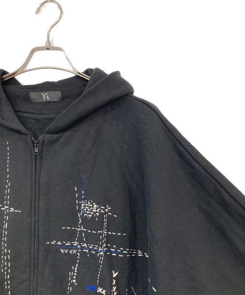 Y's（ワイズ）Y's (ワイズ) COTTON LYOCELL EMBROIDERY LONG HOODIE/コットンリヨセルエンブロイダリーロングフーディー ブラック サイズ:SIZE 2の古着・服飾アイテム