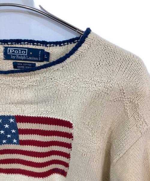 POLO RALPH LAUREN（ポロ・ラルフローレン）POLO RALPH LAUREN (ポロ・ラルフローレン) HANDKNIT クルーネックニット アイボリー サイズ:SIZE Lの古着・服飾アイテム