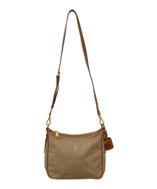 PRADA（プラダ）PRADA (プラダ) ロゴジャガードショルダーバッグ ベージュの古着・服飾アイテム