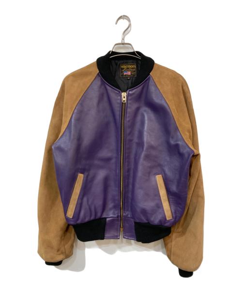 VANSON（バンソン）VANSON (バンソン) レザーチームジャケット パープル サイズ:SIZE 42の古着・服飾アイテム