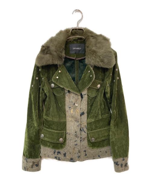 DSQUARED2（ディースクエアード）DSQUARED2 (ディースクエアード) ファー付きベロアジャケット カーキ サイズ:-の古着・服飾アイテム