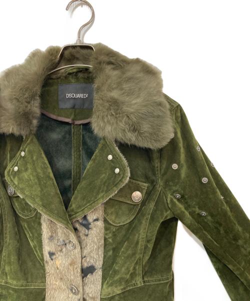 DSQUARED2（ディースクエアード）DSQUARED2 (ディースクエアード) ファー付きベロアジャケット カーキ サイズ:-の古着・服飾アイテム