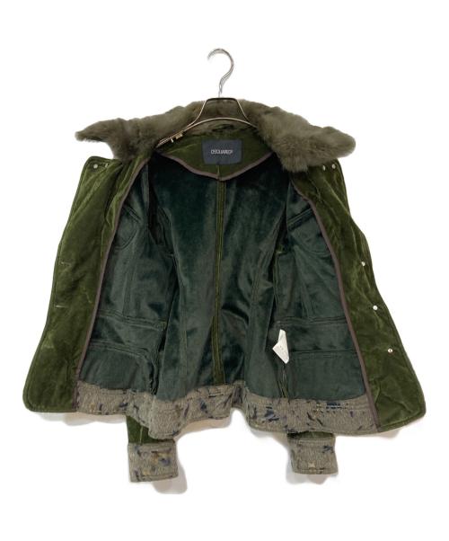 DSQUARED2（ディースクエアード）DSQUARED2 (ディースクエアード) ファー付きベロアジャケット カーキ サイズ:-の古着・服飾アイテム