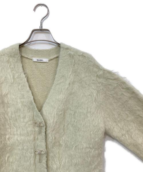 Snidel（スナイデル）Snidel (スナイデル) ビジューリボンミドルカーディガン ベージュ サイズ:Fの古着・服飾アイテム