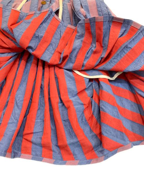 Vivienne Westwood（ヴィヴィアンウエストウッド）Vivienne Westwood (ヴィヴィアンウエストウッド) ストライプフレアワンピース ブルー×レッド サイズ:38の古着・服飾アイテム