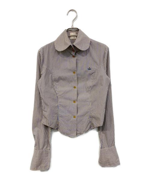Vivienne Westwood（ヴィヴィアンウエストウッド）Vivienne Westwood (ヴィヴィアンウエストウッド) ストライプシャツ ブルー×ベージュ サイズ:SIZE 10の古着・服飾アイテム