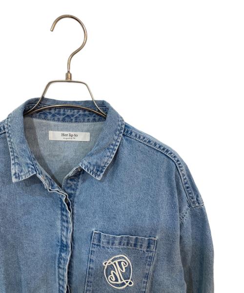 HER LIP TO（ハーリップトゥ）HER LIP TO (ハーリップトゥ) Emblem Logo Denim Shirt Jacket インディゴ サイズ:FREEの古着・服飾アイテム