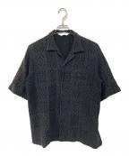 SASQUATCHfabrix.サスクワッチファブリックス）の古着「KNIT LACE OPEN COLLAR SHIRT/ニット レース オープン カラー  シャツ」｜ブラック