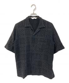 SASQUATCHfabrix.（サスクワッチファブリックス）の古着「KNIT LACE OPEN COLLAR SHIRT/ニット レース オープン カラー  シャツ」｜ブラック