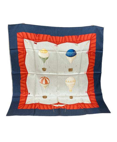 BVLGARI（ブルガリ）BVLGARI (ブルガリ) 気球柄シルクスカーフ ネイビーの古着・服飾アイテム