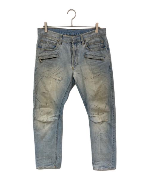 BALMAIN（バルマン）BALMAIN (バルマン) 加工ストレートバイカーデニムパンツ インディゴ サイズ:31の古着・服飾アイテム