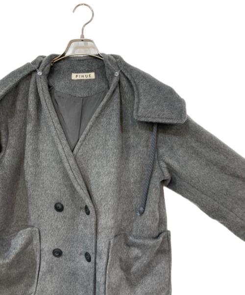 pinue（ピヌエ）PINUE (ピヌエ) フード付きノーカラーコート グレー サイズ:Sの古着・服飾アイテム