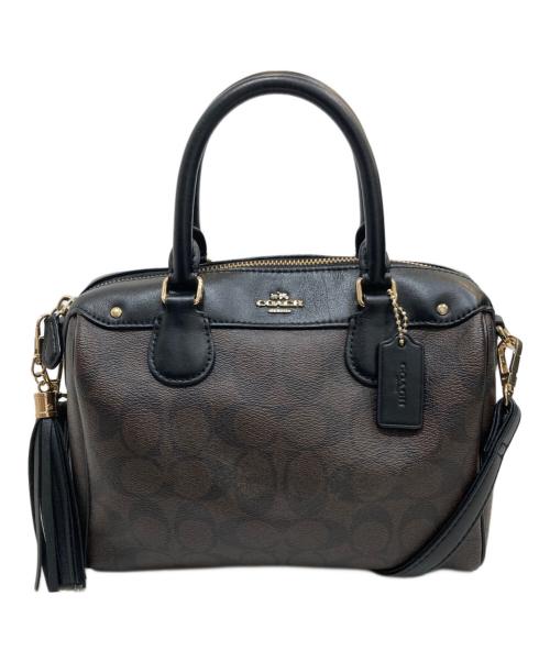 COACH（コーチ）COACH (コーチ) シグネチャーミニボストンバッグ ブラウン×ブラックの古着・服飾アイテム