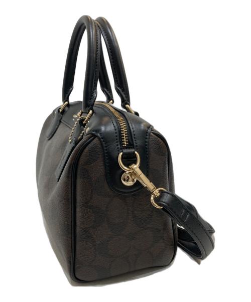 COACH（コーチ）COACH (コーチ) シグネチャーミニボストンバッグ ブラウン×ブラックの古着・服飾アイテム