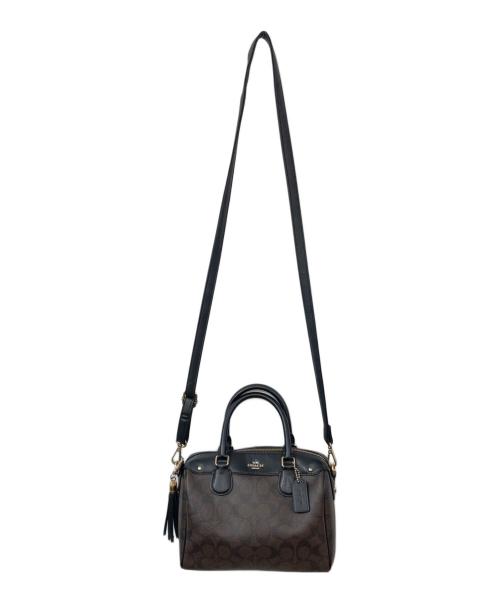 COACH（コーチ）COACH (コーチ) シグネチャーミニボストンバッグ ブラウン×ブラックの古着・服飾アイテム